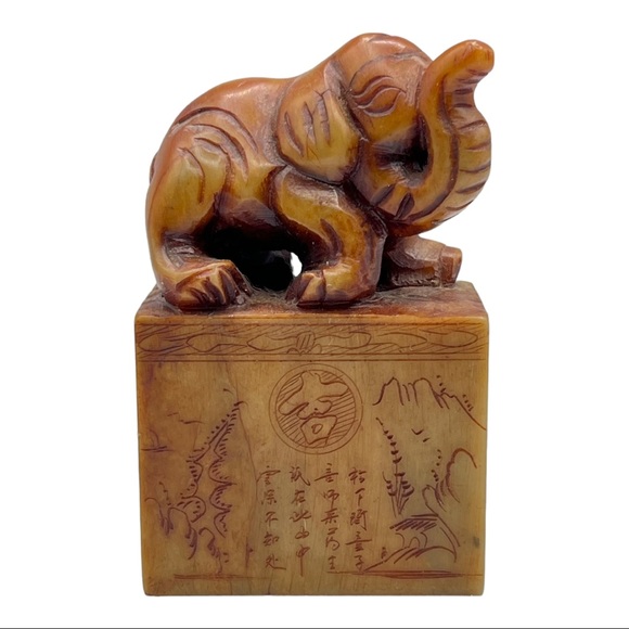 Chinese Tianhuang Shoushan Gaoshandong Carved Soapstone Elephant Seal Sculpture - Picture 1 of 8